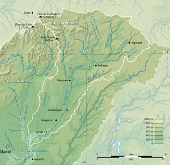 Map: Henares drainage basin, by Flappiefh, via Wikimedia Commons, licensed under CC BY-SA 3.0.